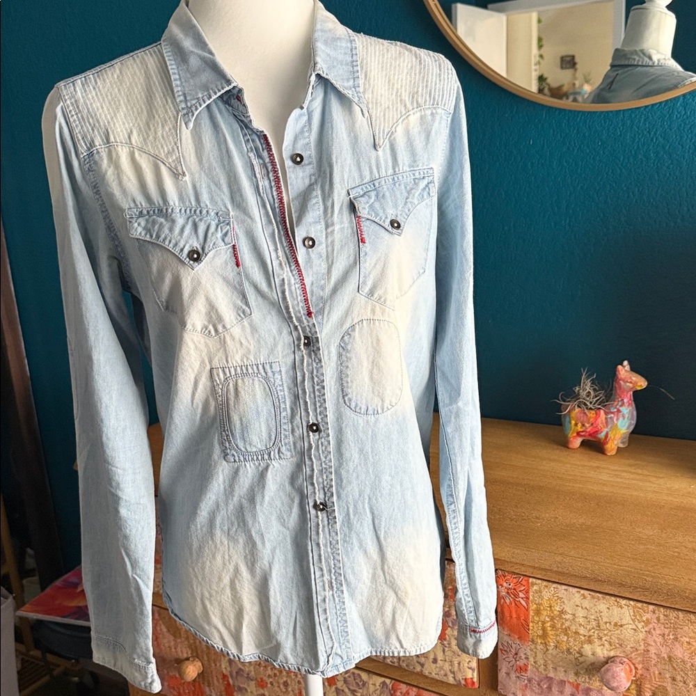 White Crow Light Blue Denim Button-Up Shirt
